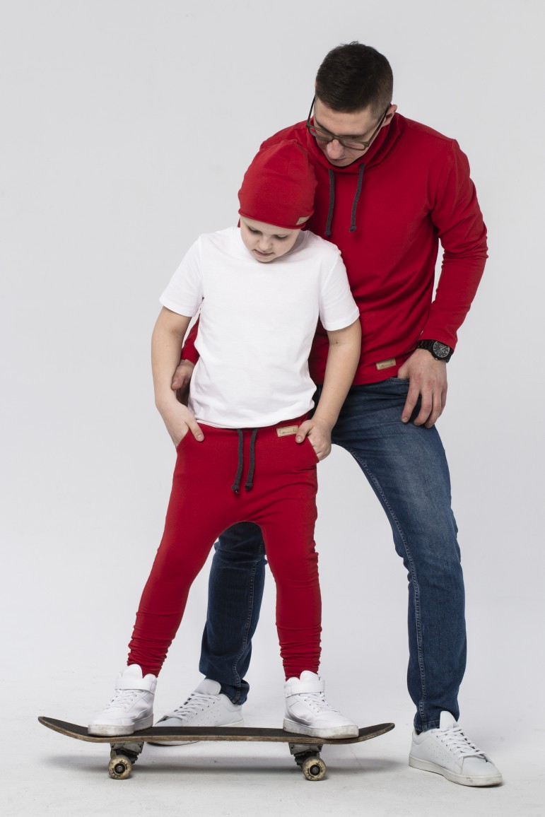 2FATHER AND SON - MEN'S SWEATSHIRT AND BAGGY TROUSERS FOR A BOY - FAMILY IN RED