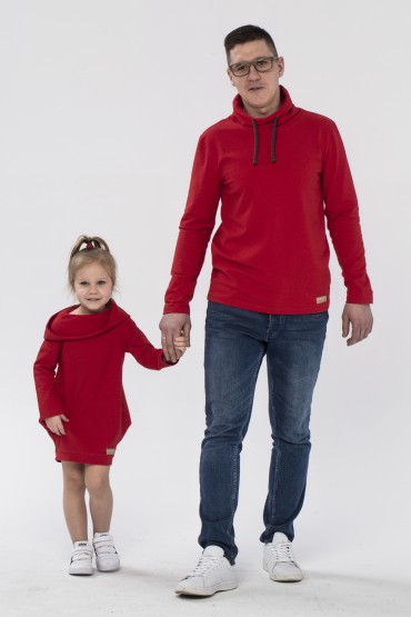 FATHER AND DAUGHTER - SET OF TUNIC FOR GIRL AND MEN'S SWEATSHIRT - RED