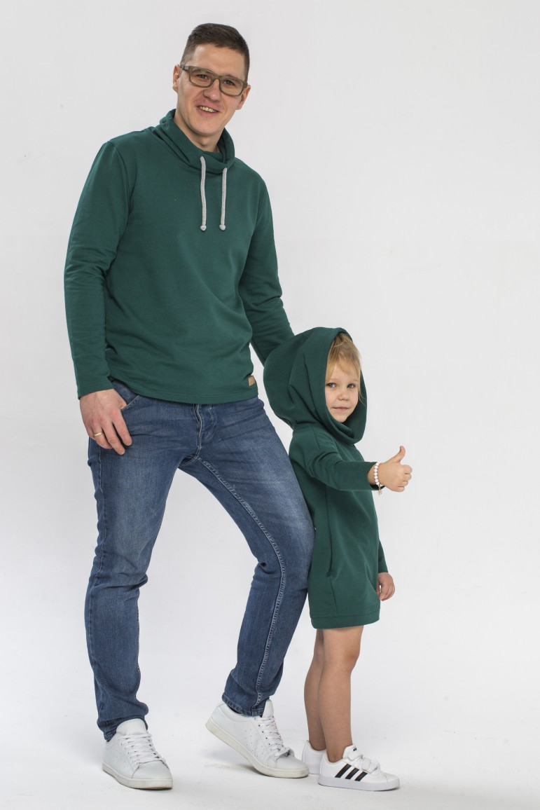2FATHER AND DAUGHTER - SET OF TUNIC FOR GIRL AND MEN'S SWEATSHIRT - GREEN