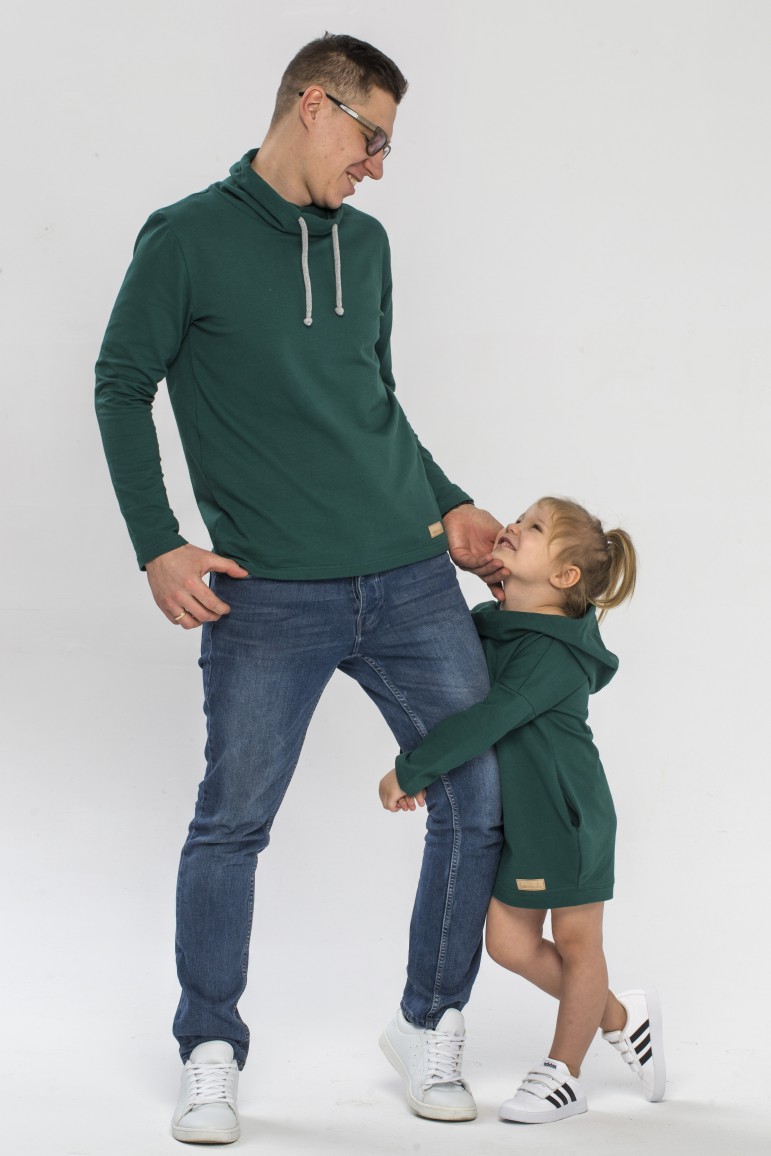 2FATHER AND DAUGHTER - SET OF TUNIC FOR GIRL AND MEN'S SWEATSHIRT - GREEN