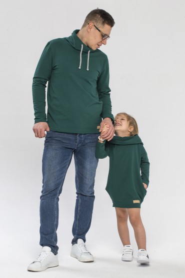 FATHER AND DAUGHTER - SET OF TUNIC FOR GIRL AND MEN'S SWEATSHIRT - GREEN