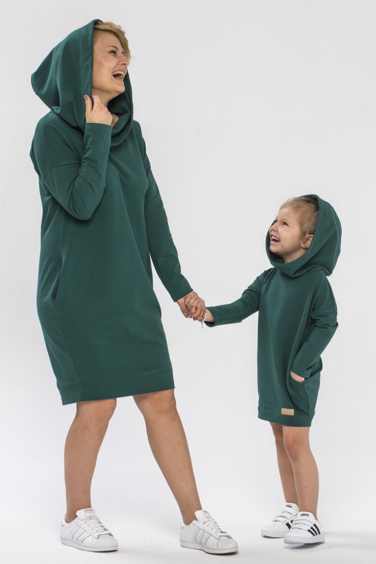 2Tuniko-sukienka dla mamy i córki z kapturem - zieleń