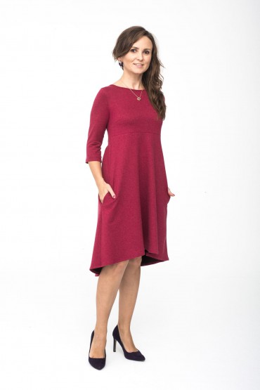 WOMEN'S DRESS WITH EXTENDED BACK - BURGUNDY