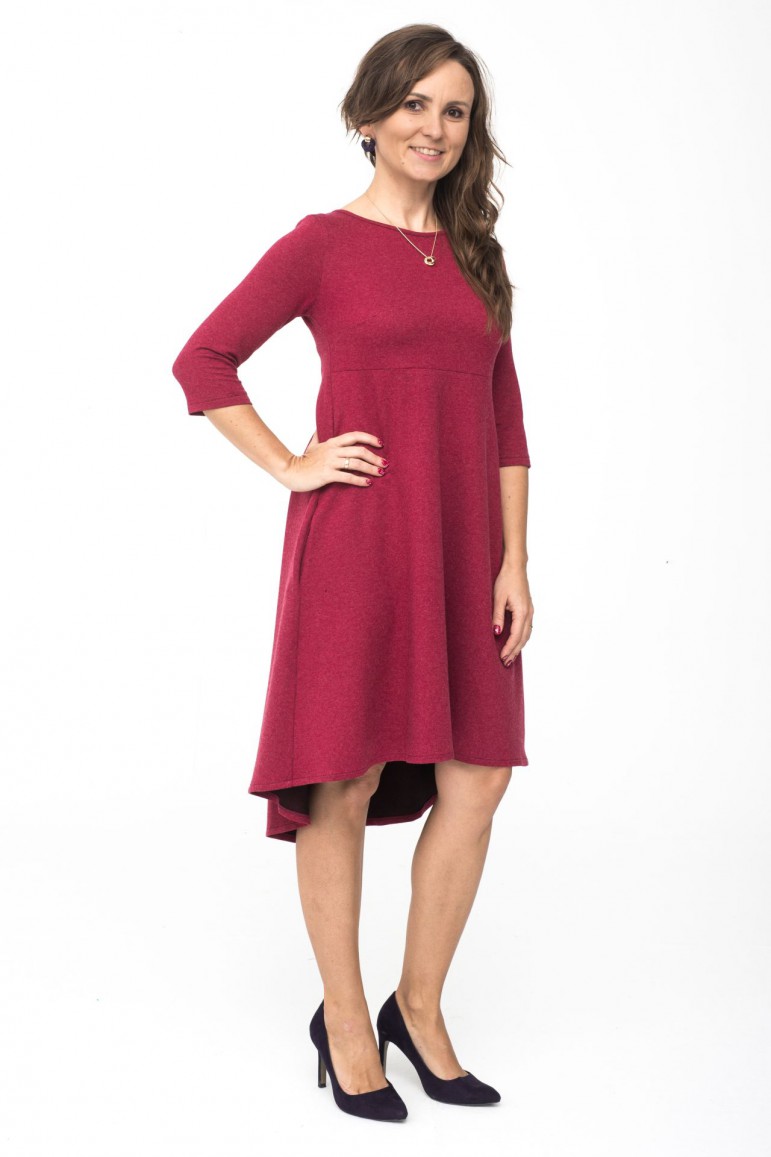 2WOMEN'S DRESS WITH EXTENDED BACK - BURGUNDY