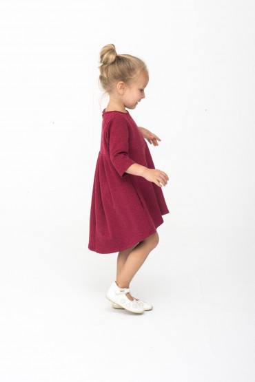 DRESS WITH EXTENDED BACK FOR A GIRL - BURGUNDY
