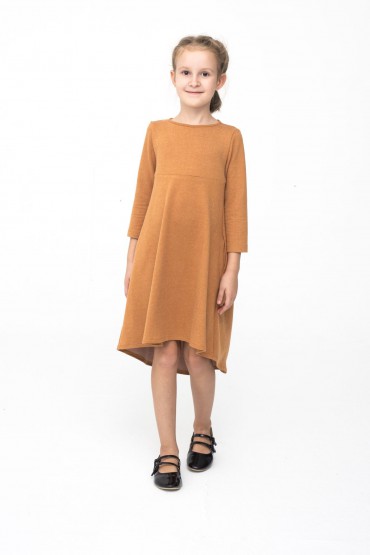 DRESS WITH AN EXTENDED BACK FOR GIRL - CARAMEL