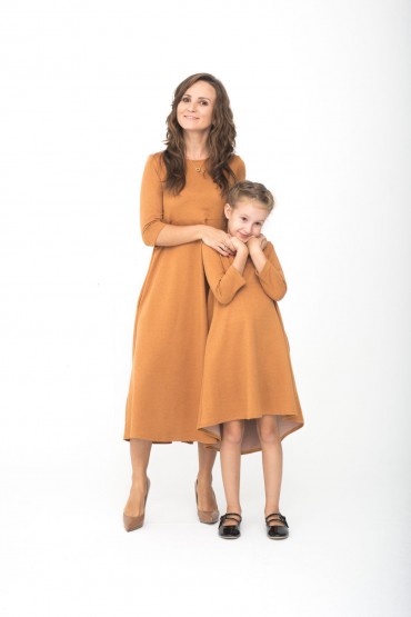 ELEGANT DRESSES WITH CHARMING BACK FOR MOTHER AND DAUGHTER MIDI VERSION - CARAMEL