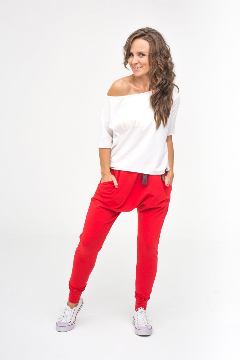 2WOMEN'S BAGGY PANTS - FAMILY IN RED