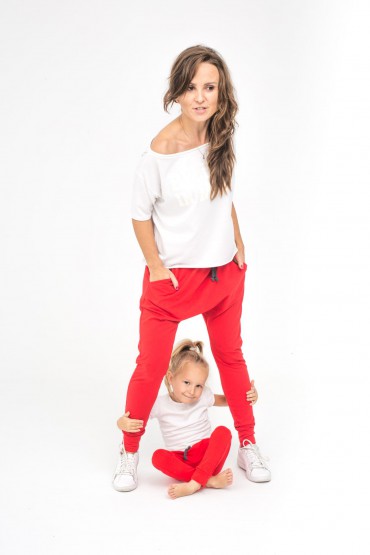 TROUSERS FOR MOTHER AND DAUGHTER OR SON - RED