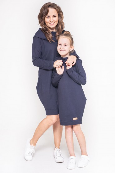 THE SET OF OVERSIZED HOODED TUNICS FOR MOTHER AND DAUGHTER - DARK BLUE