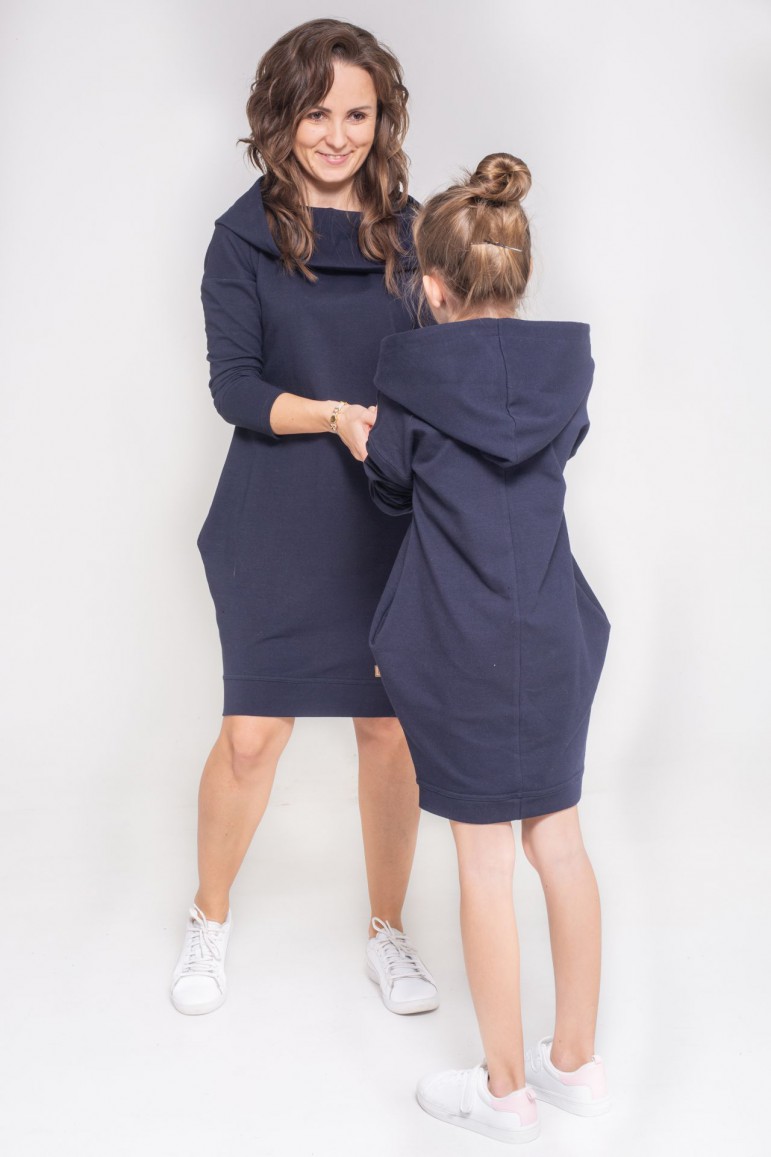 2THE SET OF OVERSIZED HOODED TUNICS FOR MOTHER AND DAUGHTER - DARK BLUE