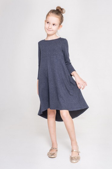 DRESS WITH AN EXTENDED BACK FOR GIRL - DARK BLUE