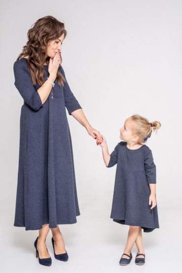 ELEGANT DRESSES WITH CHARMING BACK FOR MOTHER AND DAUGHTER MIDI VERSION- DARK BLUE