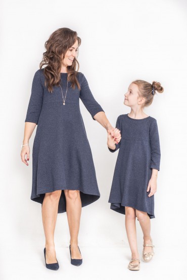 CASUAL ELEGANT DRESSES WITH EXTENDED BACK FOR MOTHER AND DAUGHTER - DARK BLUE