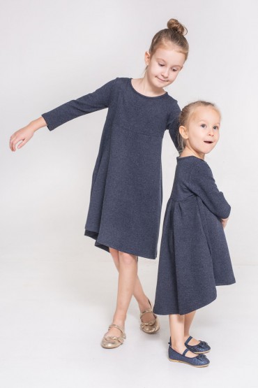 A SET OF DRESSES WITH EXTENDED BACK FOR SISTERS - DARK BLUE