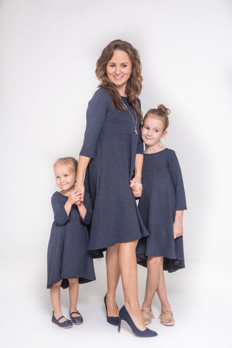 2A SET OF DRESSES WITH EXTENDED BACK FOR SISTERS - DARK BLUE
