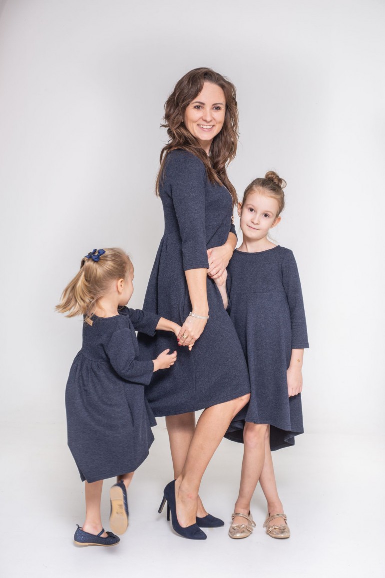 2A SET OF DRESSES WITH EXTENDED BACK FOR SISTERS - DARK BLUE