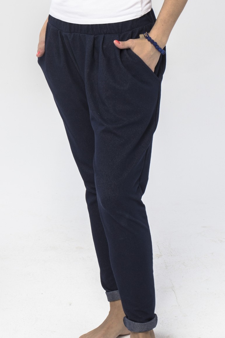 2Damskie spodnie baggy w sportowa eleganckim wydaniu - Dark Blue