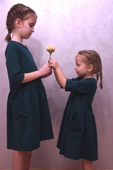 THE SAME DRESSES WITH POCKETS FOR SISTERS - GREEN