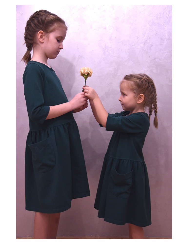 2THE SAME DRESSES WITH POCKETS FOR SISTERS - GREEN