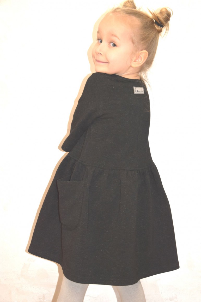 2KNITTED DRESS WITH POCKETS FOR GIRL - BLACK