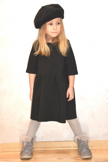 KNITTED DRESS WITH POCKETS FOR GIRL - BLACK