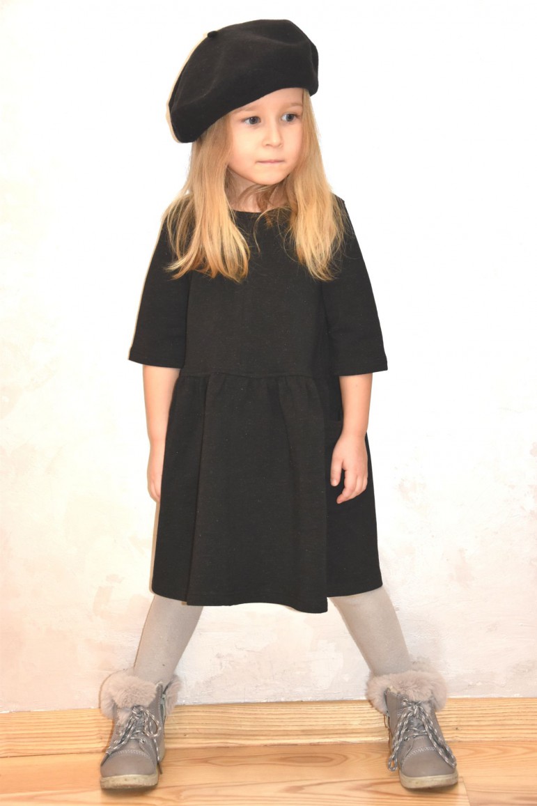 2KNITTED DRESS WITH POCKETS FOR GIRL - BLACK