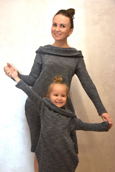 THE SET OF OVERSIZED HOODED TUNICS FOR MOTHER AND DAUGHTER - MELANGE