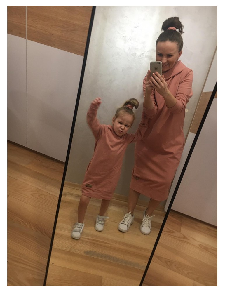 2CASUAL LOOSE LONG HOODED SWEATSHIRT FOR MOTHER AND DAUGHTER - PINK