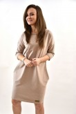 2WOMEN’S TUNIC DRESS WITH POCKETS - BEIGE WITH DOTS