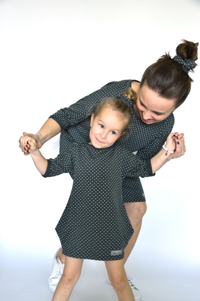 2copy of Dresowe sukienki typu tunika dla mamy i córki - beżowe w kropki
