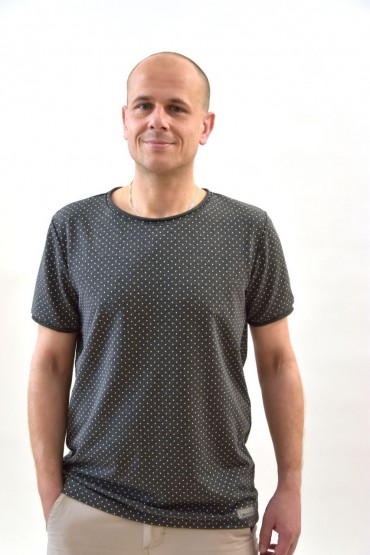 COTTON MEN'S CASUAL T-SHIRT WITH POCKET - GREY DOTS