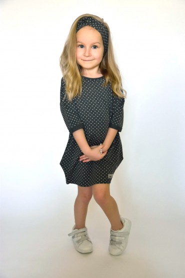 GIRL'S TUNIC DRESS WITH POCKETS - GREY DOTS