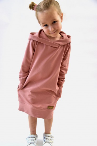EXTENDED SWEATSHIRT, SPORTS DRESS FOR A GIRL - POWDER PINK