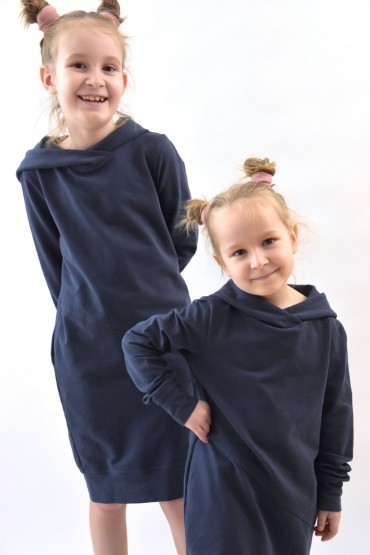 A SET OF HOODED SWEATSHIRT / DRESS FOR GIRLS - WASHED JEANS