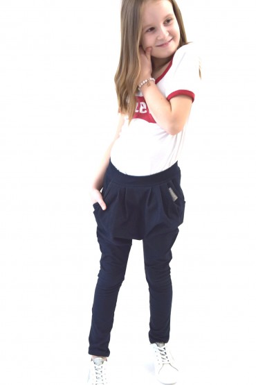 BAGGY PANTS FOR GIRLS IN A SPORTY AND ELEGANT DESIGN - DARK BLUE