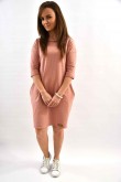2WOMEN’S TUNIC DRESS WITH POCKETS - POWDER PINK WITH DOTS