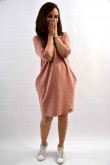 2WOMEN’S TUNIC DRESS WITH POCKETS - POWDER PINK WITH DOTS