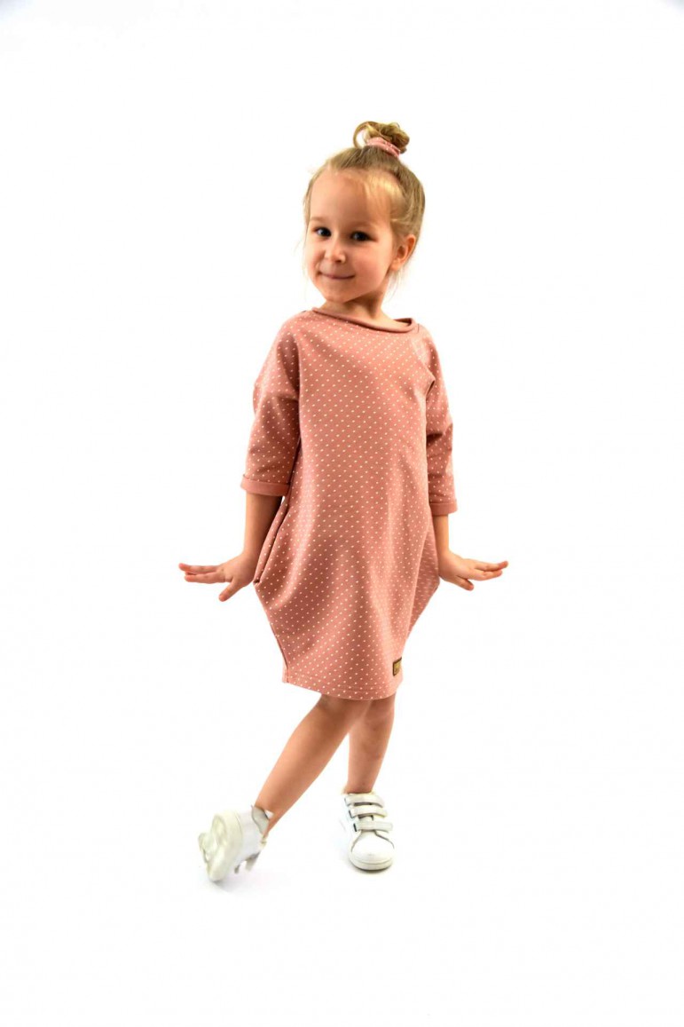 2GIRL'S TUNIC DRESS WITH POCKETS - POWDER PINK WITH DOTS
