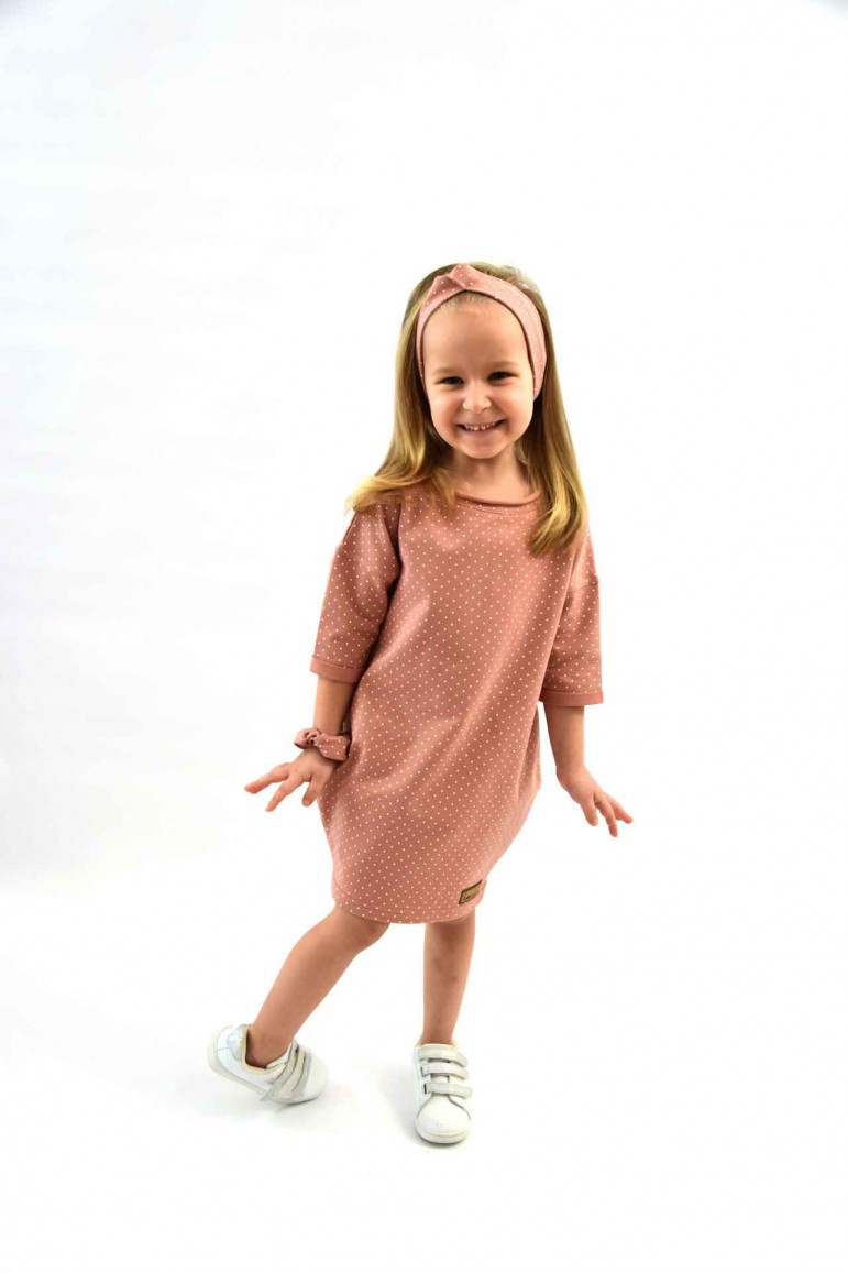 2GIRL'S TUNIC DRESS WITH POCKETS - POWDER PINK WITH DOTS