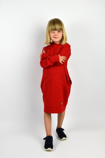 EXTENDED HOODED SWEATSHIRT, SPORTS DRESS FOR A GIRL - RED