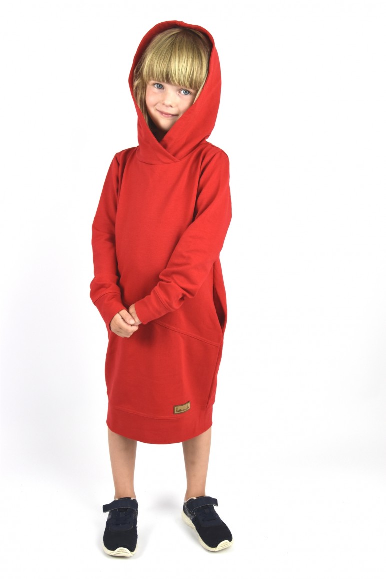 2EXTENDED HOODED SWEATSHIRT, SPORTS DRESS FOR A GIRL - RED