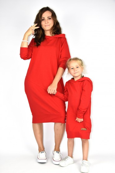 Komplet bluz z kapturem dla mamy i córki - czerwony