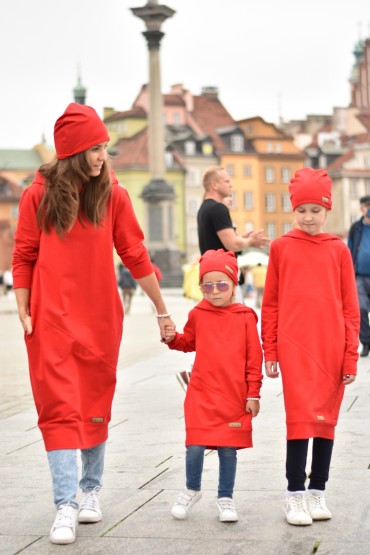 CASUAL LOOSE LONG HOODED SWEATSHIRT FOR MOTHER AND DAUGHTER - RED