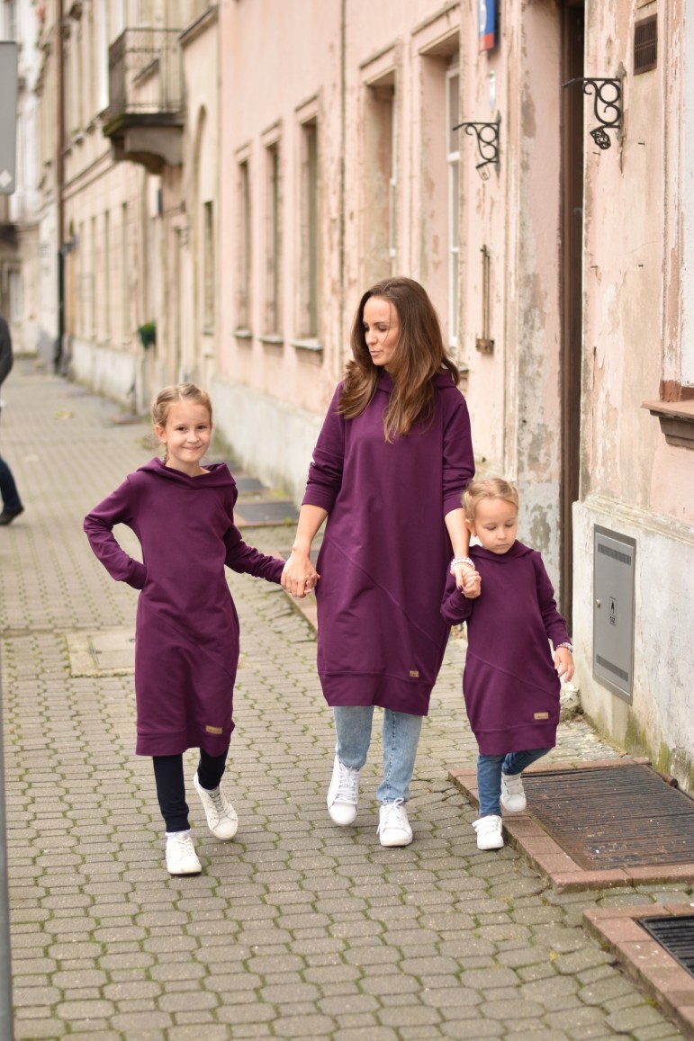 2CASUAL LOOSE LONG HOODED SWEATSHIRT FOR MOTHER AND DAUGHTER - PURPLE
