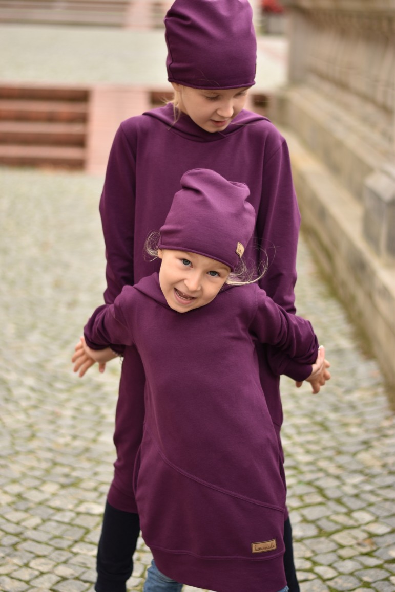 2EXTENDED HOODED SWEATSHIRT, SPORTS DRESS FOR A GIRL - PURPLE
