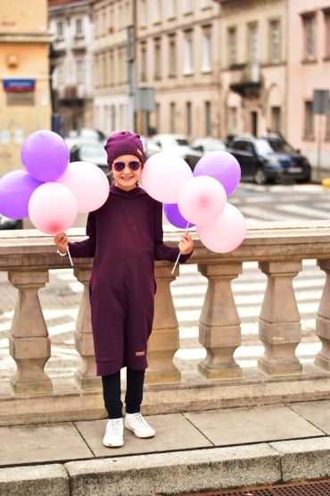 EXTENDED HOODED SWEATSHIRT, SPORTS DRESS FOR A GIRL - PURPLE
