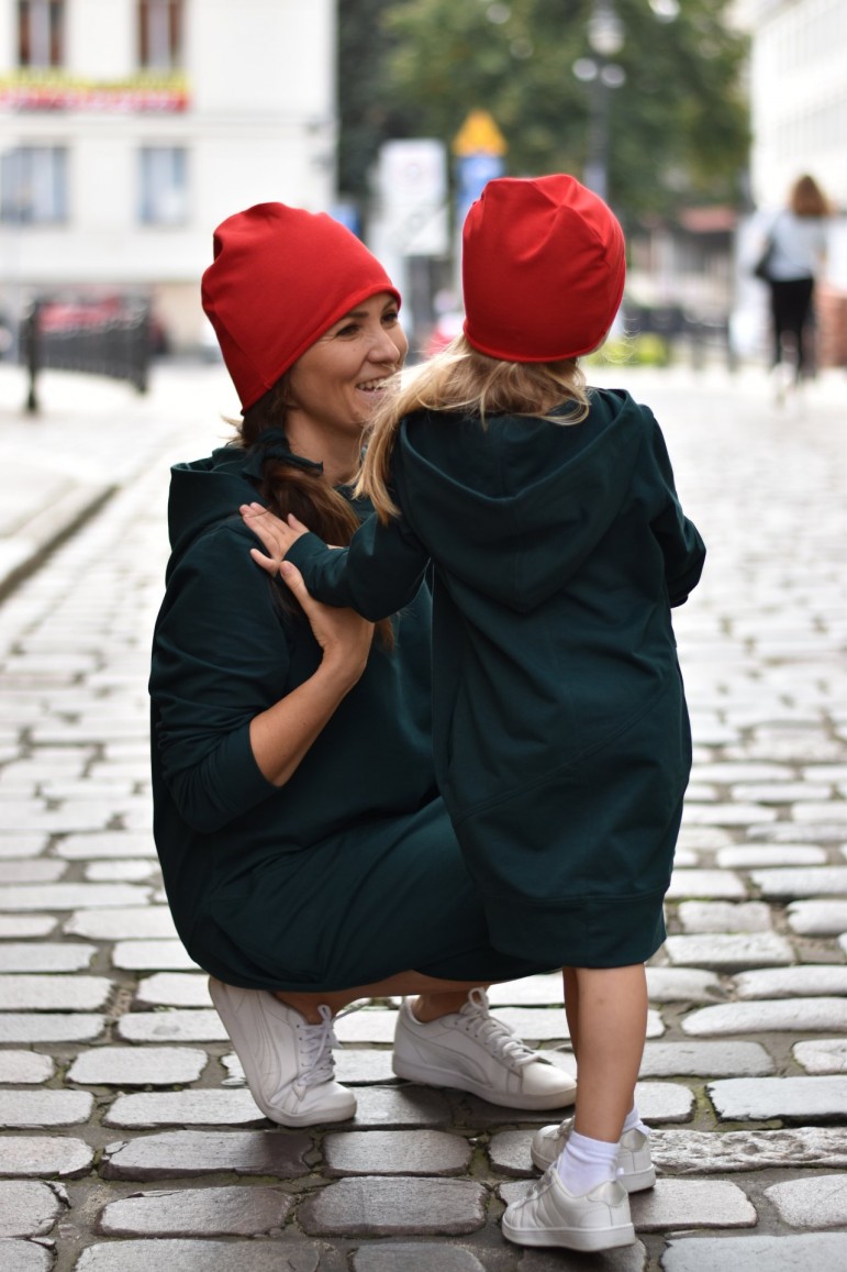 2CASUAL LOOSE LONG HOODED SWEATSHIRT GREEN FOR MOTHER AND DAUGHTER - GREEN