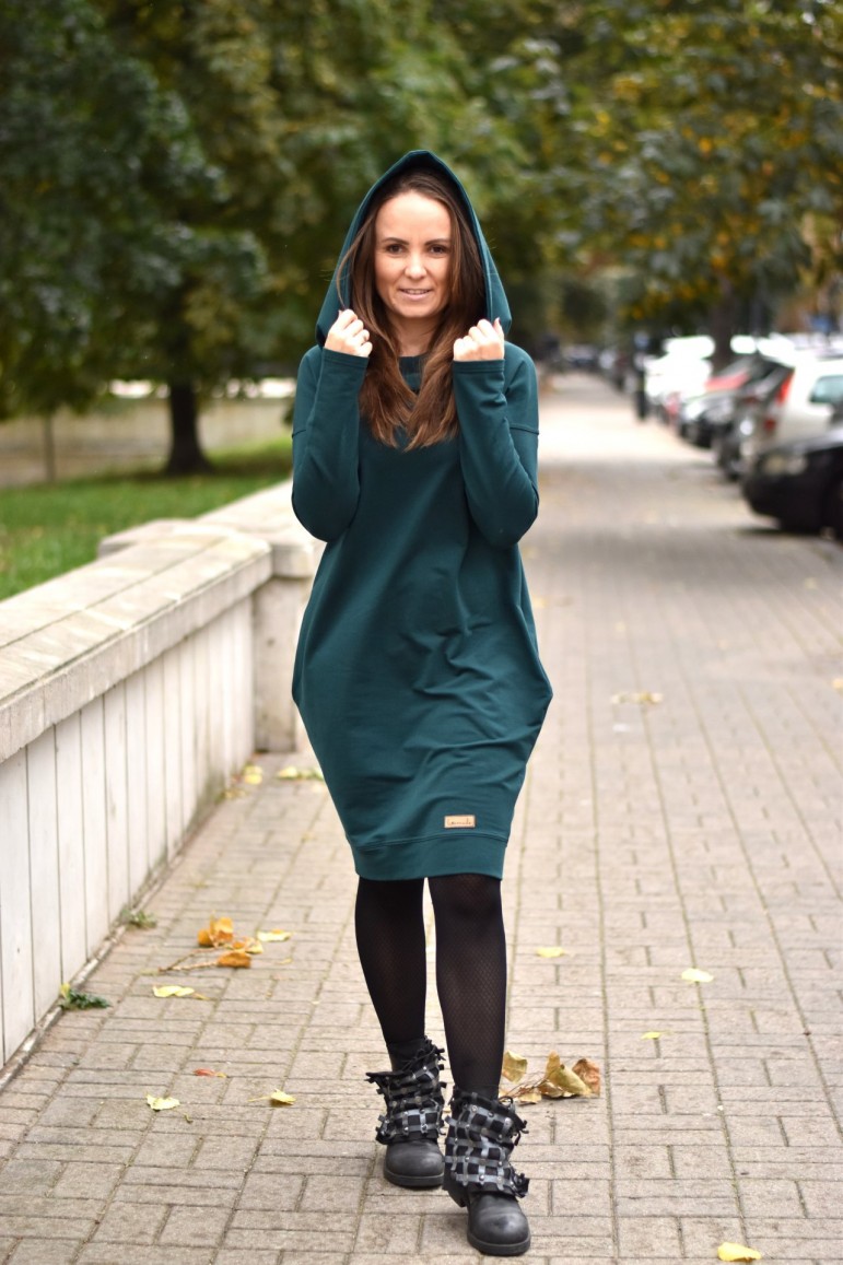 2WOMEN'S HOODED TRACKSUIT TUNIC - GREEN