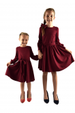 2CHARMING GIRL'S DRESS WITH A BELT BOW - BURGUNDY FOR CHRISTMAS